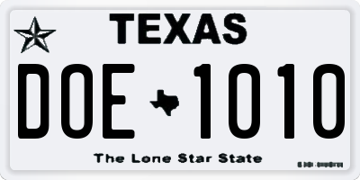 TX license plate DOE1010
