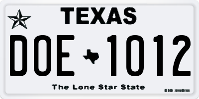 TX license plate DOE1012