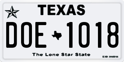 TX license plate DOE1018