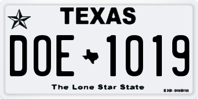 TX license plate DOE1019