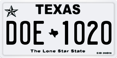 TX license plate DOE1020