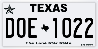 TX license plate DOE1022