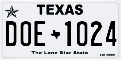 TX license plate DOE1024
