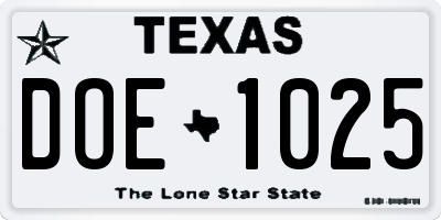 TX license plate DOE1025