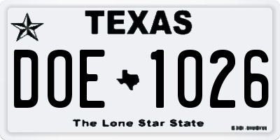 TX license plate DOE1026