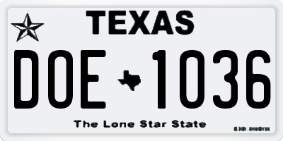 TX license plate DOE1036
