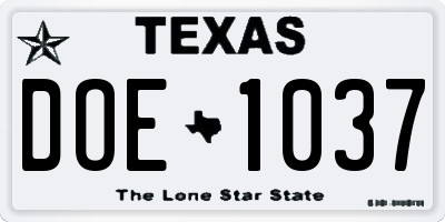 TX license plate DOE1037