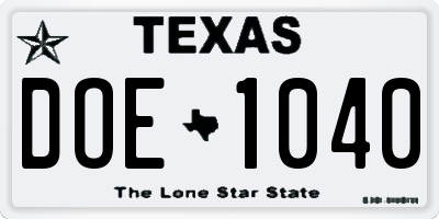 TX license plate DOE1040