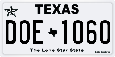 TX license plate DOE1060