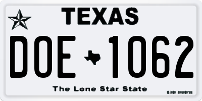 TX license plate DOE1062