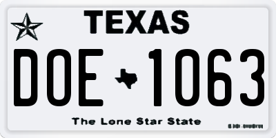 TX license plate DOE1063
