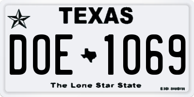 TX license plate DOE1069