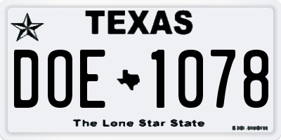 TX license plate DOE1078