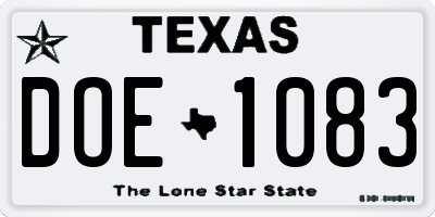 TX license plate DOE1083