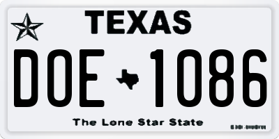 TX license plate DOE1086