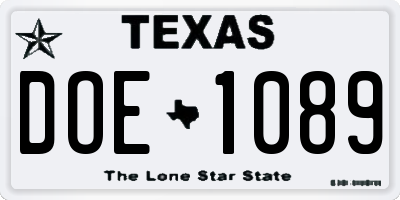 TX license plate DOE1089