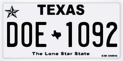 TX license plate DOE1092