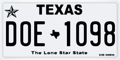 TX license plate DOE1098