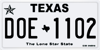 TX license plate DOE1102