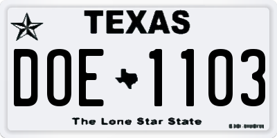 TX license plate DOE1103