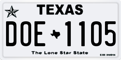 TX license plate DOE1105