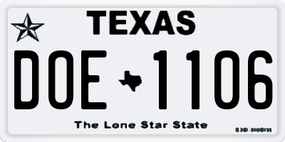TX license plate DOE1106