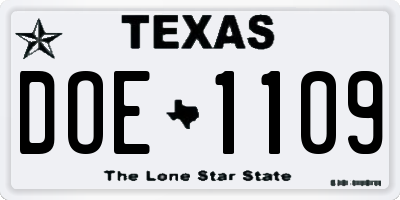 TX license plate DOE1109