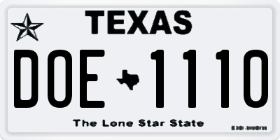 TX license plate DOE1110