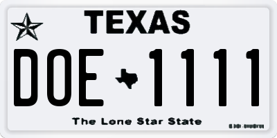 TX license plate DOE1111