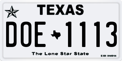 TX license plate DOE1113