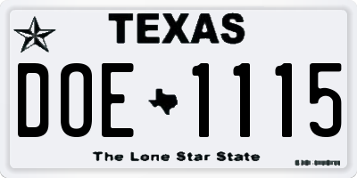 TX license plate DOE1115