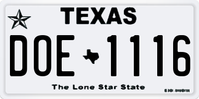 TX license plate DOE1116