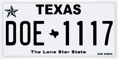 TX license plate DOE1117