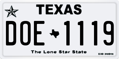 TX license plate DOE1119