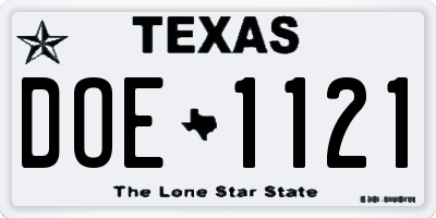 TX license plate DOE1121