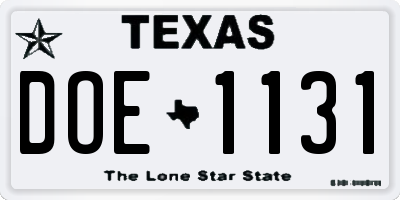 TX license plate DOE1131