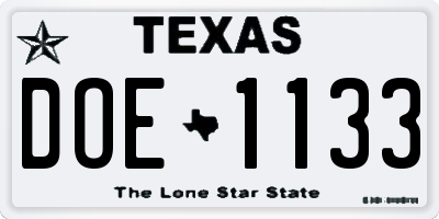 TX license plate DOE1133