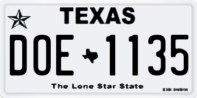 TX license plate DOE1135