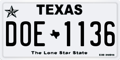 TX license plate DOE1136