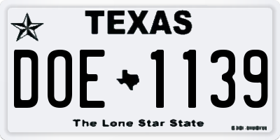 TX license plate DOE1139