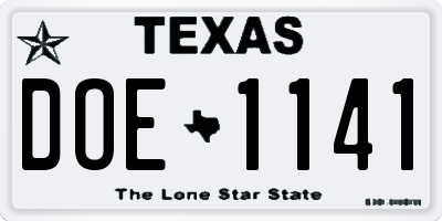 TX license plate DOE1141