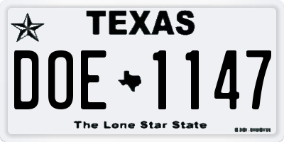 TX license plate DOE1147