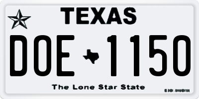 TX license plate DOE1150