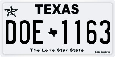 TX license plate DOE1163