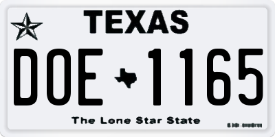 TX license plate DOE1165