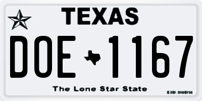 TX license plate DOE1167