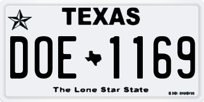TX license plate DOE1169