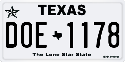 TX license plate DOE1178
