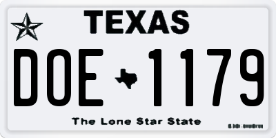TX license plate DOE1179