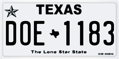 TX license plate DOE1183